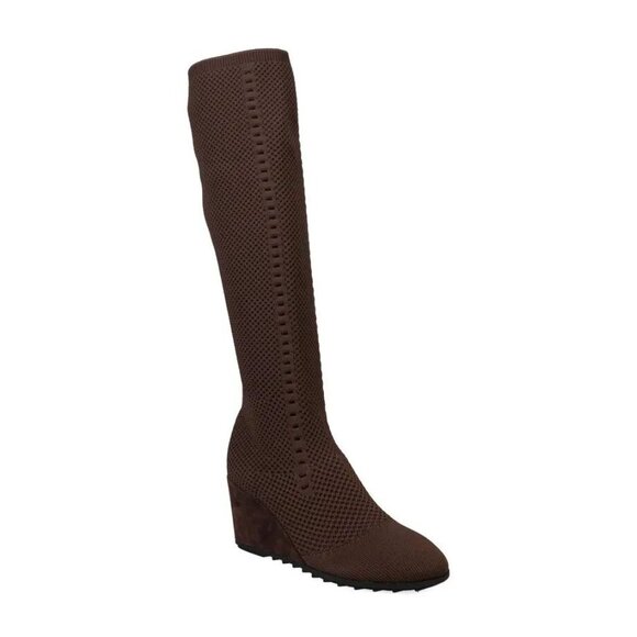 EILEEN FISHER Kasana Tall Wedge Stretch Knit Socks BOOTS 8.5 Chocolate Brown NEW - Picture 2 of 15